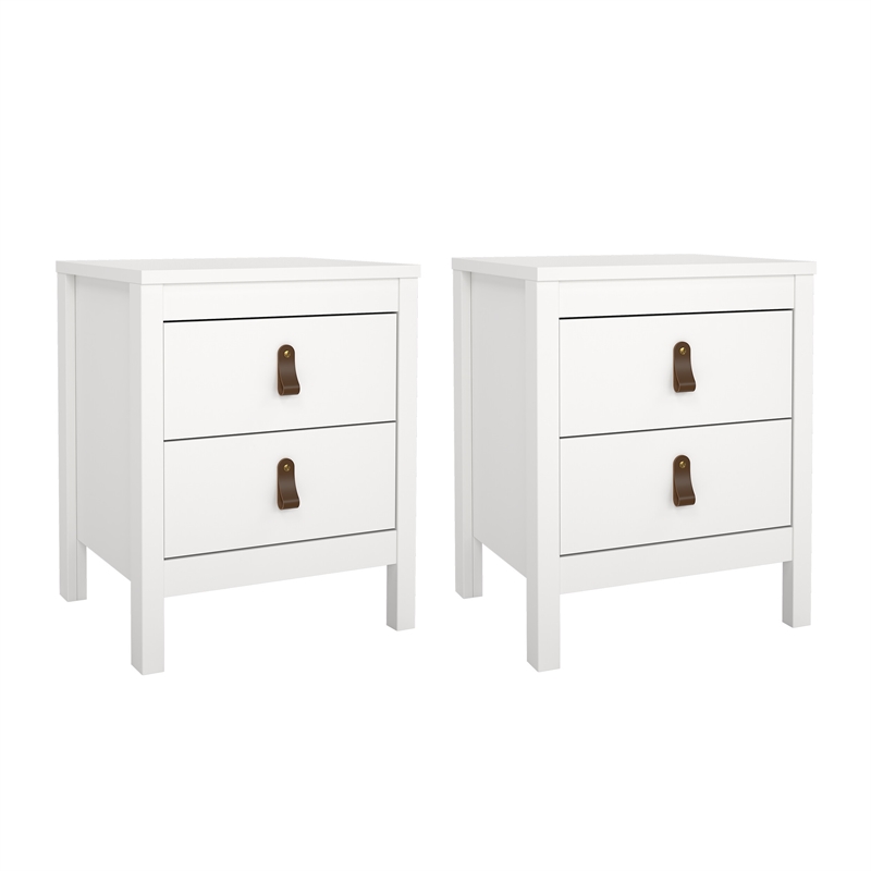 Tvilum Madrid 2 Drawer Engineered Wood Nightstand in White - Set of 2