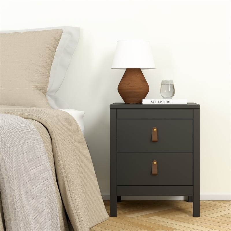 Tvilum Madrid 2 Drawer Engineered Wood Nightstand in Matte Black - Set of 2