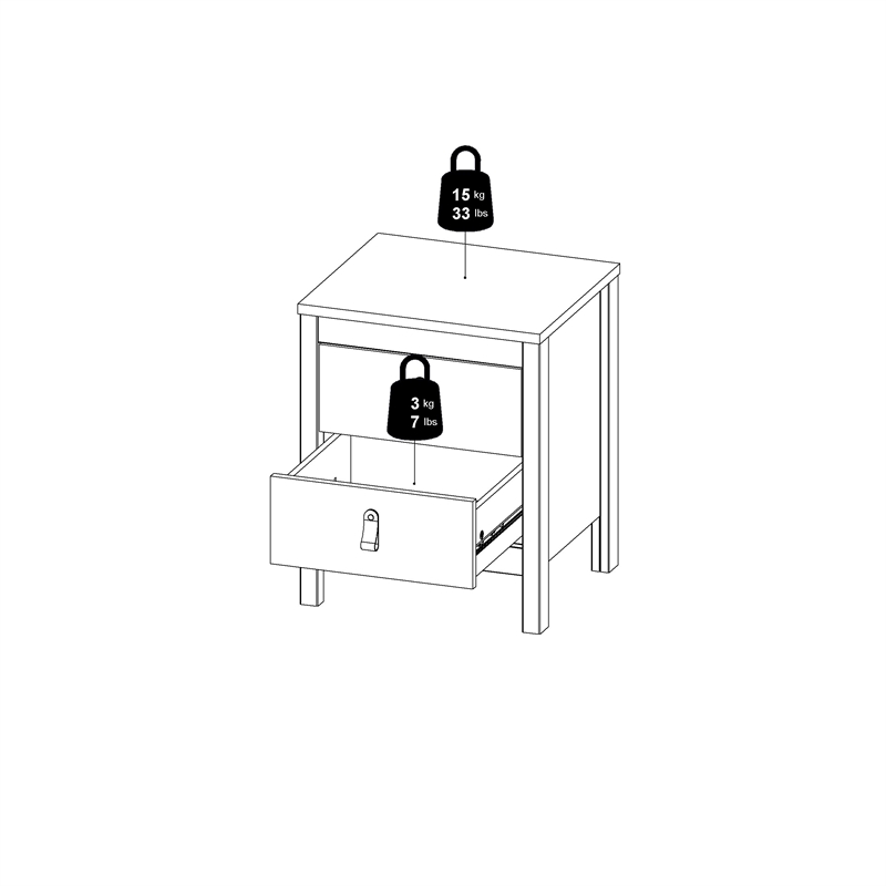 Tvilum Madrid 2 Drawer Engineered Wood Nightstand in Matte Black - Set of 2