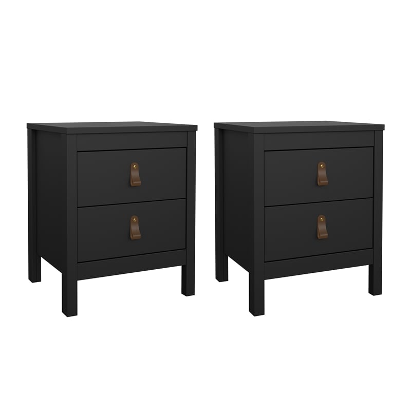 Tvilum Madrid 2 Drawer Engineered Wood Nightstand in Matte Black - Set of 2