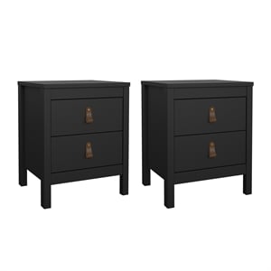 Tvilum Madrid 2 Drawer Engineered Wood Nightstand in Matte Black - Set of 2