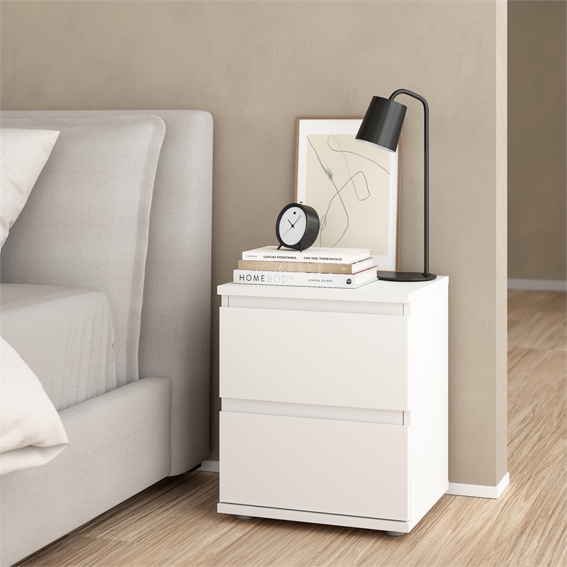 Tvilum Aurora Engineered Wood 2 Drawer White Nightstand - Set of 2