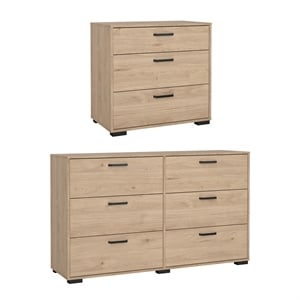 Tvilum Sofia  2-Piece Bedroom Set in Oak- 6 Drawer Double Dresser And Chest