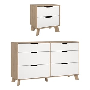 Tvilum Sofia 2Pc Engineered Wood Bedroom Set in Oak and White