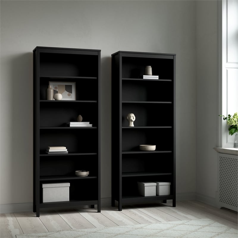 Tvilum Madrid 2-Piece Engineered Wood Matte Black Bookcase Set