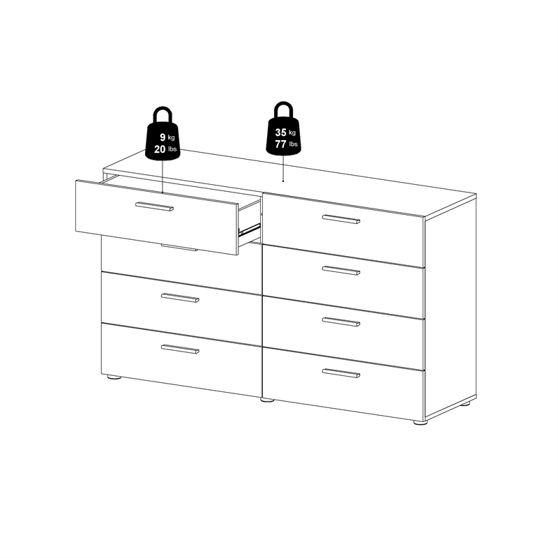 Tvilum Austin 8 Drawer Double Dresser In White 7007349