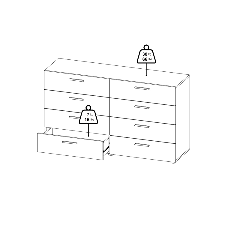 Tvilum Austin Contemporary 8 Drawer Double Dresser in White