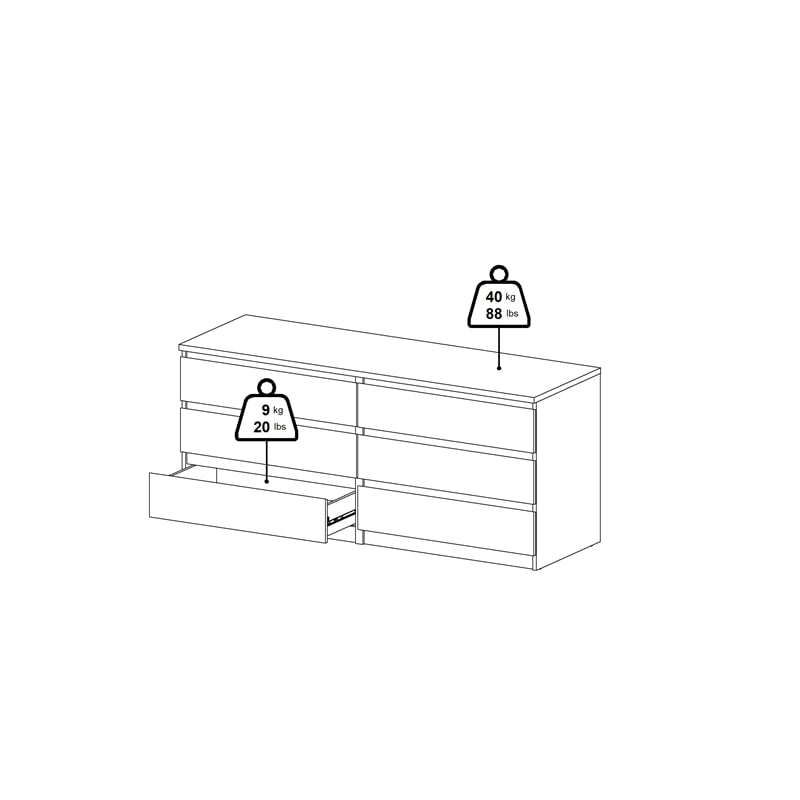 Tvilum Scottsdale 6 Drawer Double Dresser in Black Woodgrain