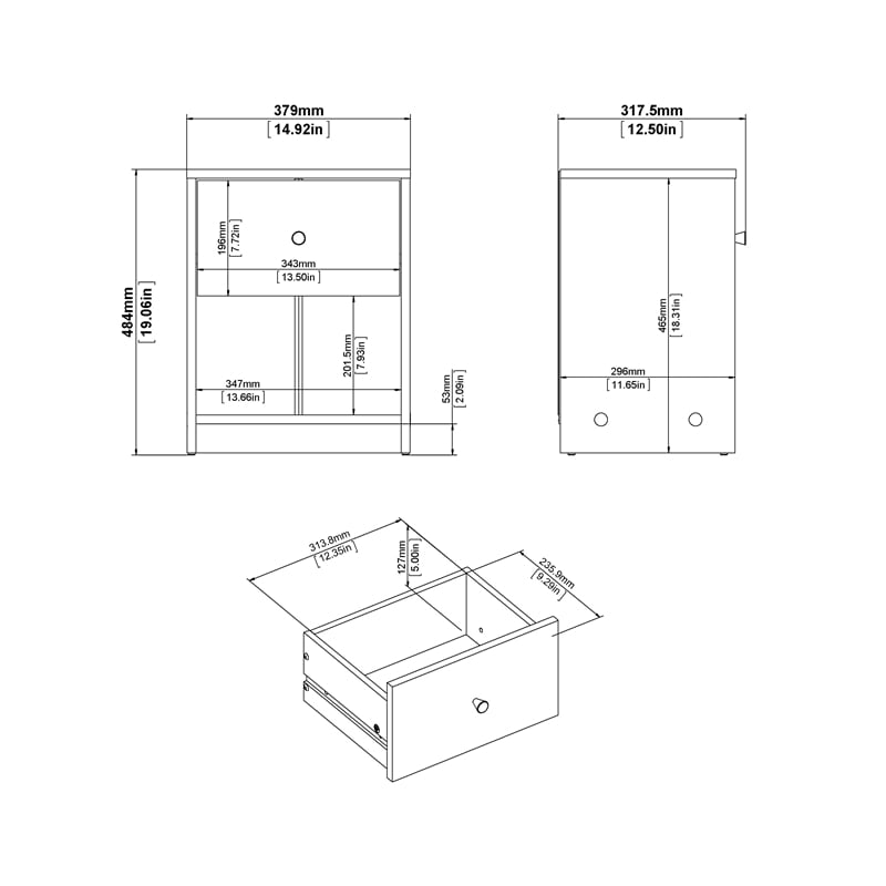 Tvilum Portland 1 Drawer Nightstand in Black