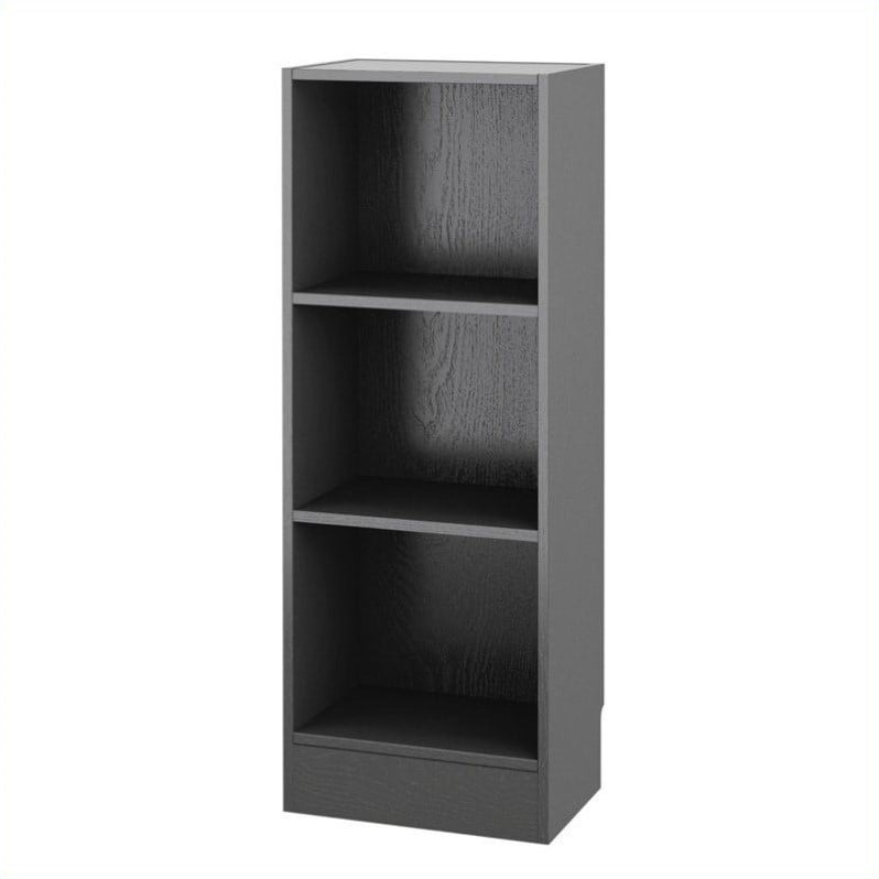 Short Narrow 3 Shelf Bookcase in Black Wood Grain - 7177461