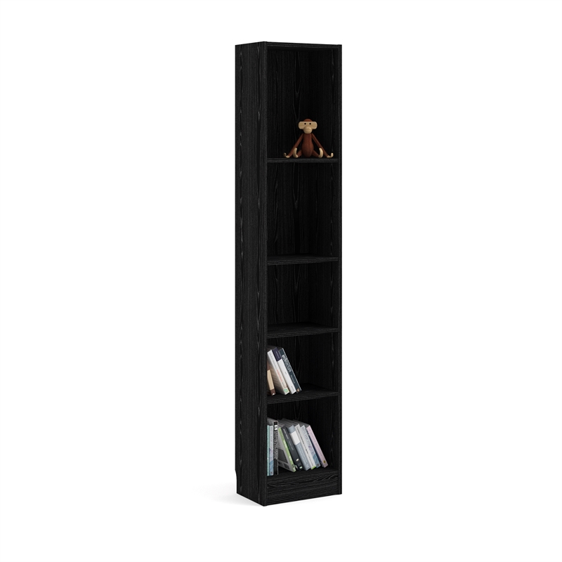 Tvilum Element Tall Narrow 5 Shelf Bookcase in Black Wood ...