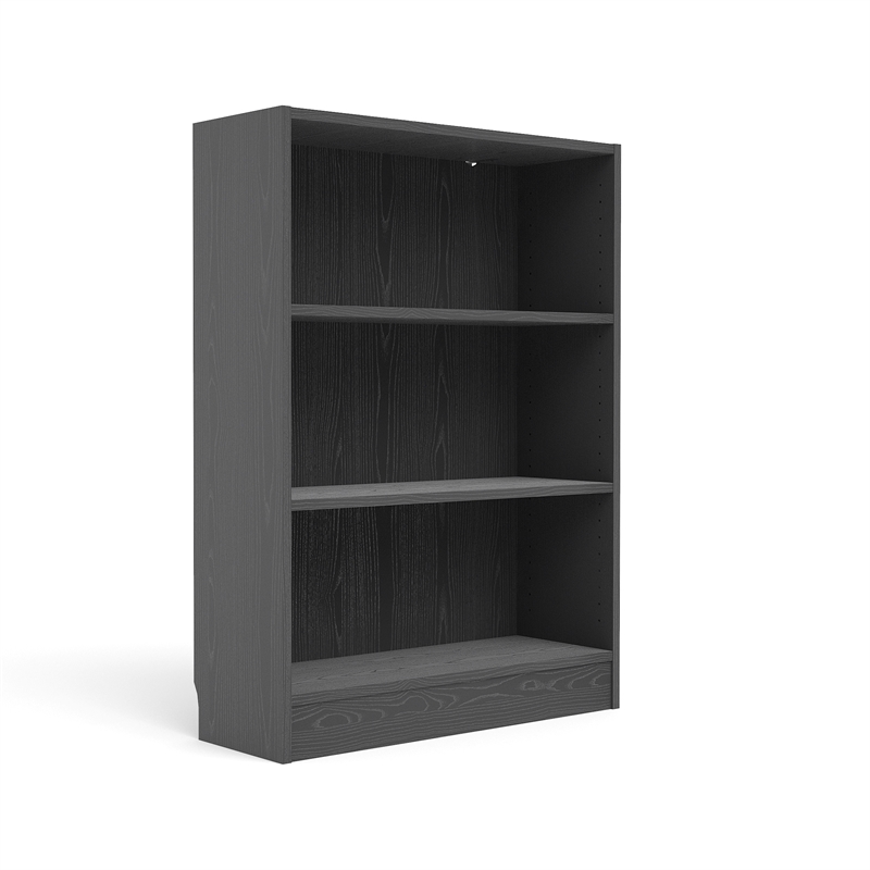 Short Wide 3 Shelf Bookcase in Black Wood Grain 7177661