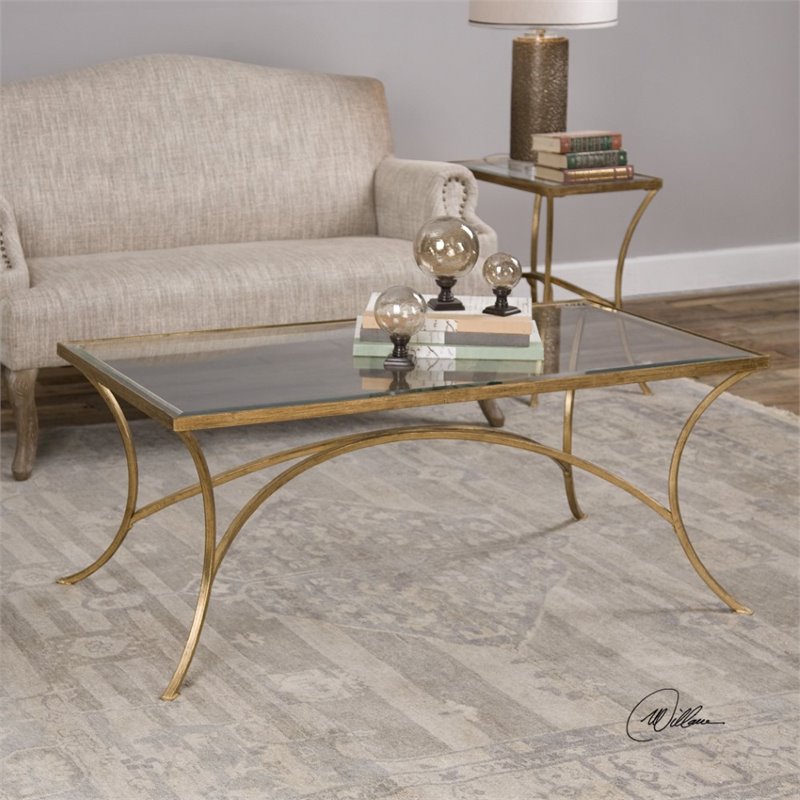 Uttermost Alayna Contemporary Metal and Wood Coffee Table in Gold