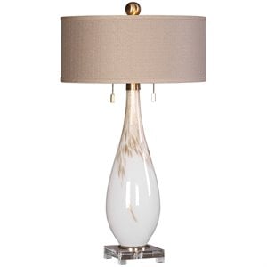 uttermost cardoni contemporary iron glass crystal and linen table lamp in white