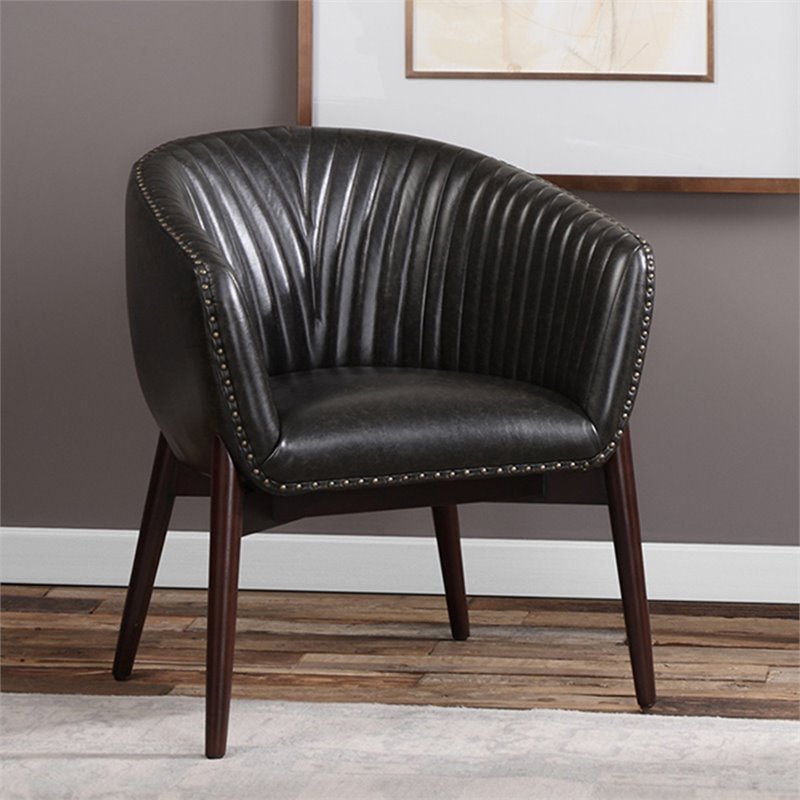 Uttermost Anders Faux Leather Accent Chair in Black and Walnut