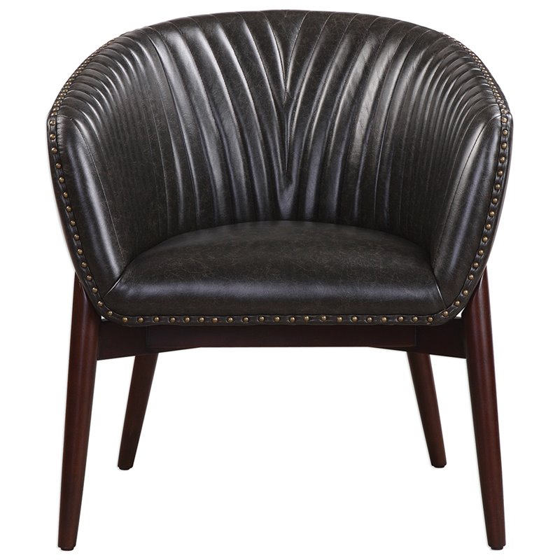 Uttermost Anders Faux Leather and Wood Accent Chair in Black and Brass