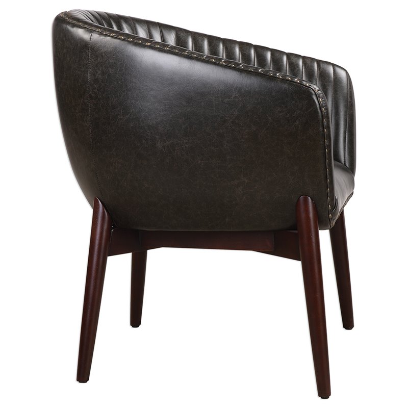 Uttermost Anders Faux Leather and Wood Accent Chair in Black and Brass