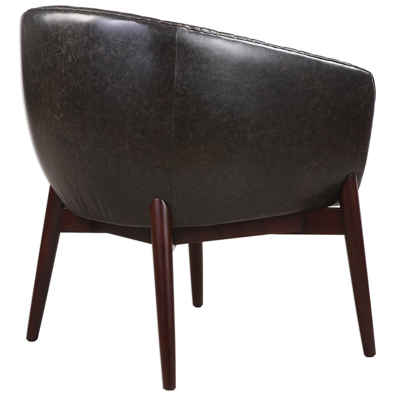 Uttermost Anders Faux Leather and Wood Accent Chair in Black and Brass