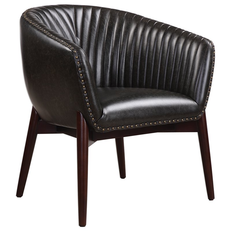 Uttermost Anders Faux Leather and Wood Accent Chair in Black and Brass