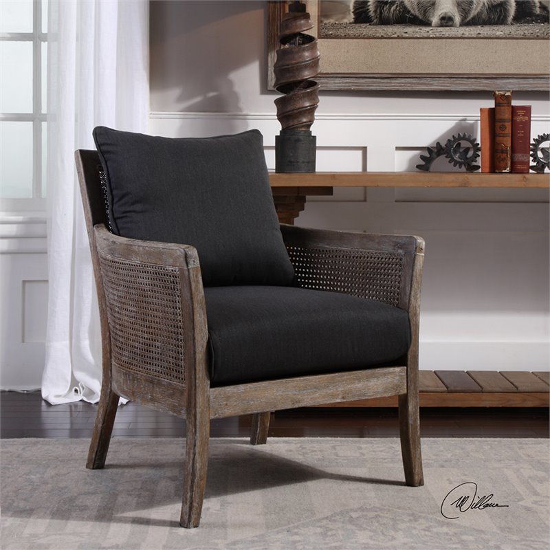 Uttermost Encore Coastal Fabric and Wood Arm Chair in Dark Gray