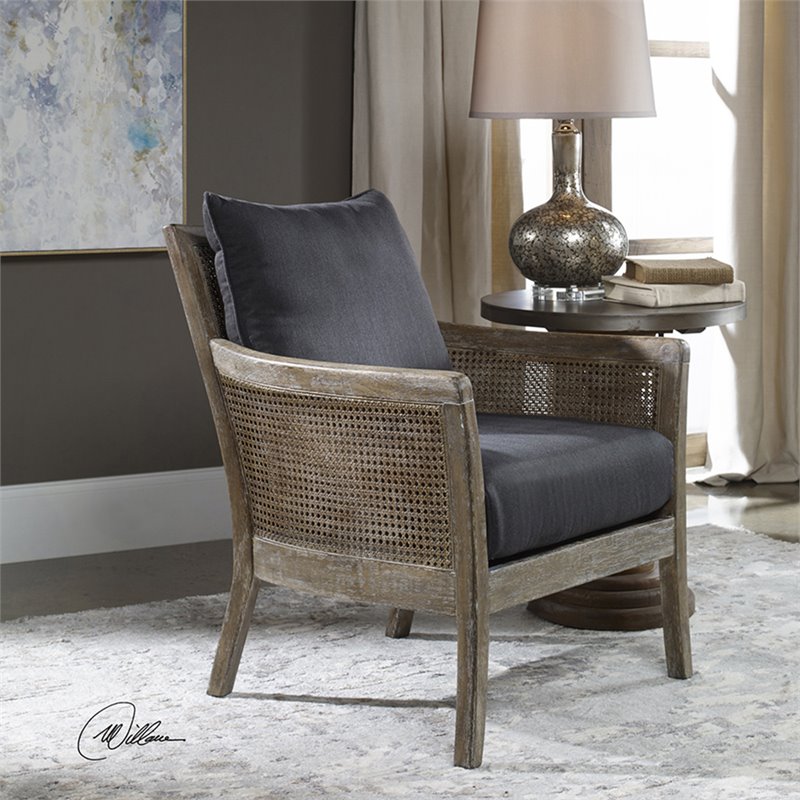 Uttermost Encore Coastal Fabric and Wood Arm Chair in Dark Gray