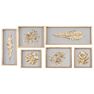 Uttermost Golden Leaves MDF Wood Shadow Box in Gold/White (Set of 6)