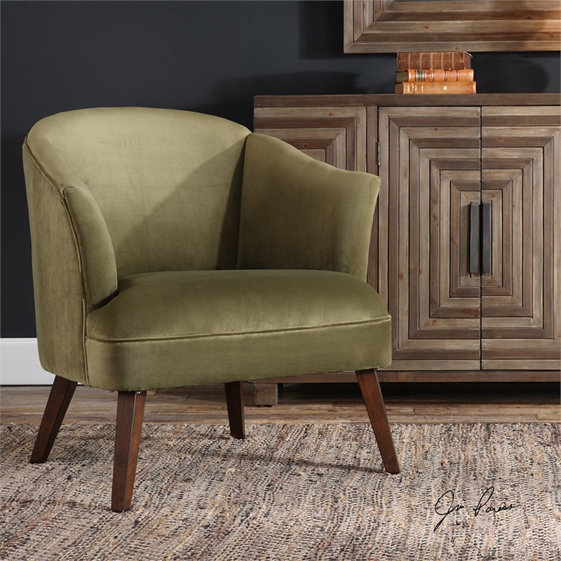 Uttermost Conroy Wood and Fabric Accent Chair in Olive and Dark Walnut