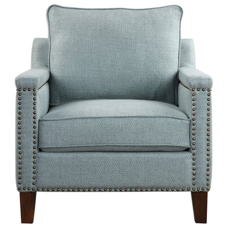 Uttermost Charlotta Coastal Wood and Fabric Accent Chair in Blue/Brass/Walnut