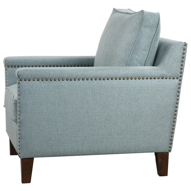 Uttermost Charlotta Coastal Wood and Fabric Accent Chair in Blue/Brass/Walnut
