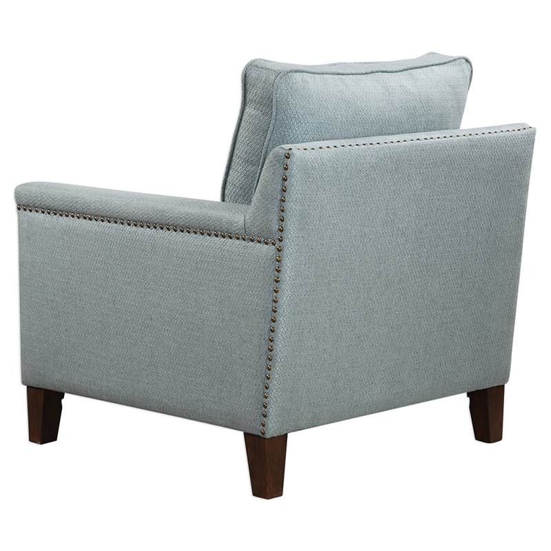 Uttermost Charlotta Coastal Wood and Fabric Accent Chair in Blue/Brass/Walnut
