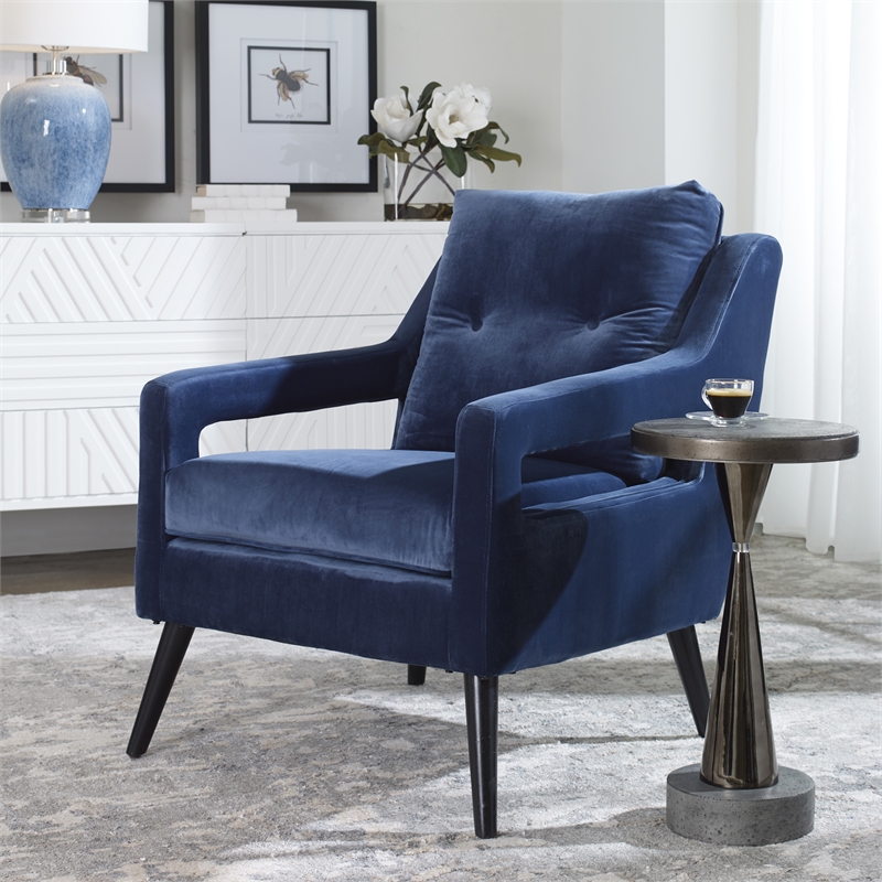 Uttermost OBrien Contemporary Wood and Fabric Arm Chair in Blue and Black