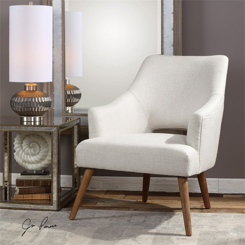 Uttermost Dree Contemporary Wood and Fabric Accent Chair in White and Oak