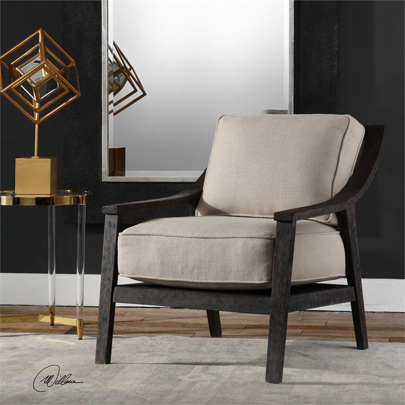 Uttermost Lyle Coastal Wood and Fabric Accent Chair in Walnut and Beige