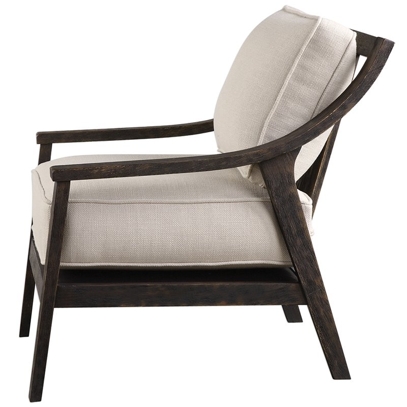 Uttermost Lyle Coastal Wood and Fabric Accent Chair in Walnut and Beige