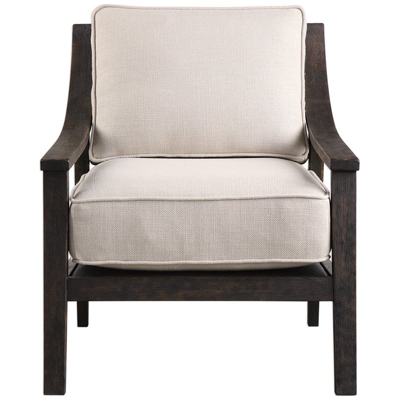 Uttermost Lyle Coastal Wood and Fabric Accent Chair in Walnut and Beige