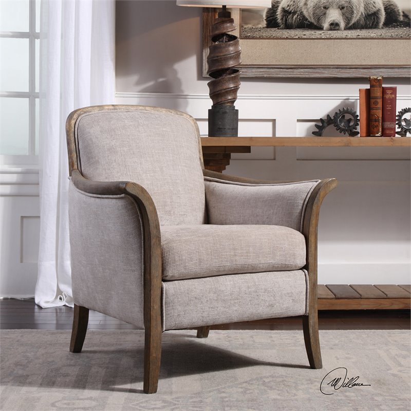 Uttermost Brittoney Wood and Fabric Arm Chair in Weathered Pecan/Brown