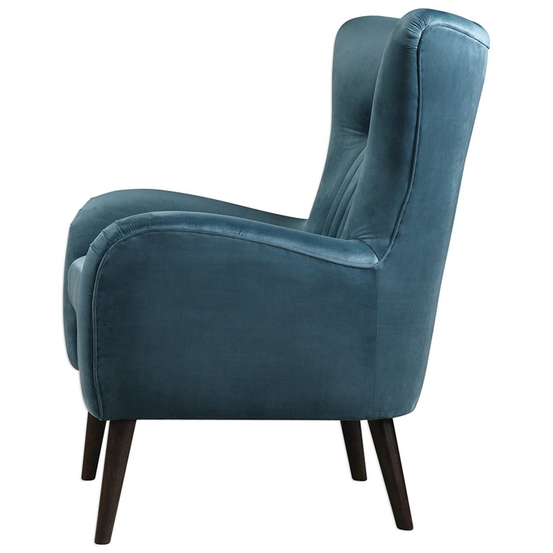 Uttermost Dax Wood and Fabric Accent Chair in Teal Blue and Black