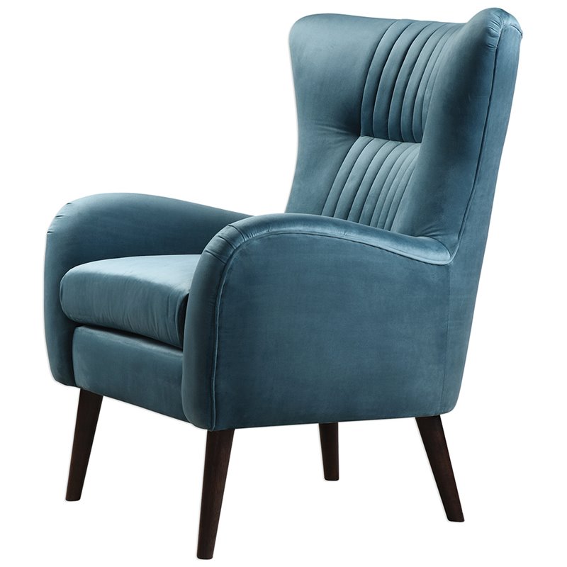 Uttermost Dax Wood and Fabric Accent Chair in Teal Blue and Black