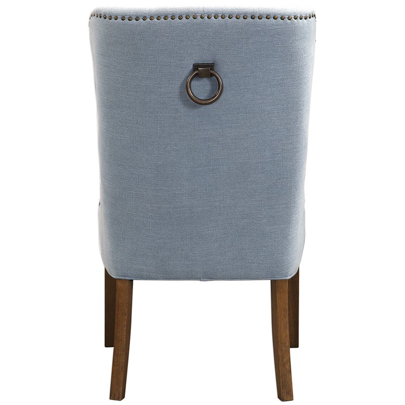 Uttermost Rioni Wood and Fabric Tufted Accent Chair in Slate Blue/Bronze