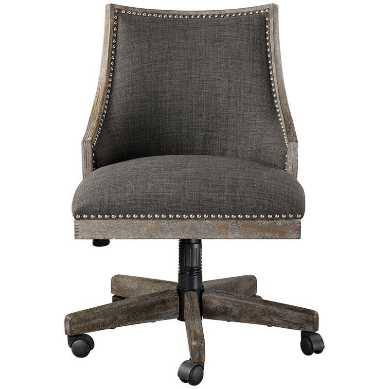 Uttermost Aidrian Metal and Wood Swivel Desk Chair in Nickel and Gray
