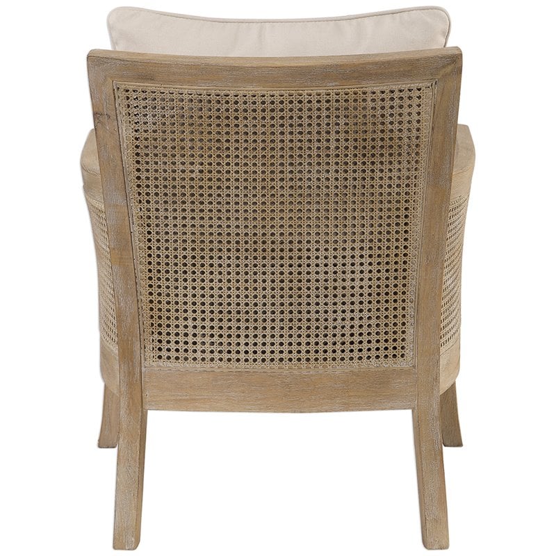 Uttermost Encore Wood Rattan Metal and Fabric Arm Chair in Off White