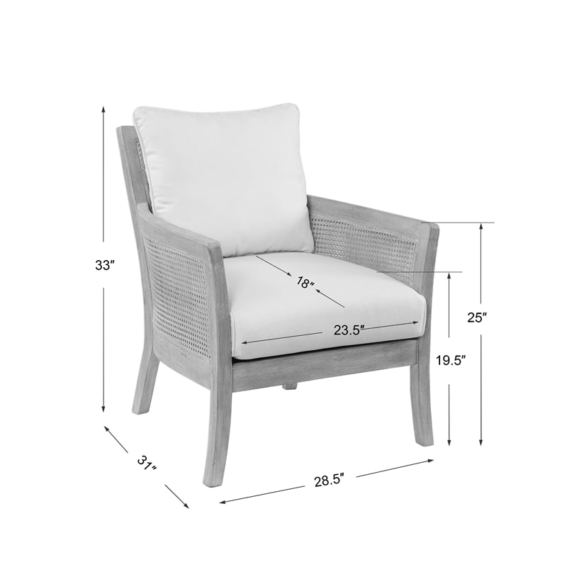 Uttermost Encore Wood Rattan Metal and Fabric Arm Chair in Off White