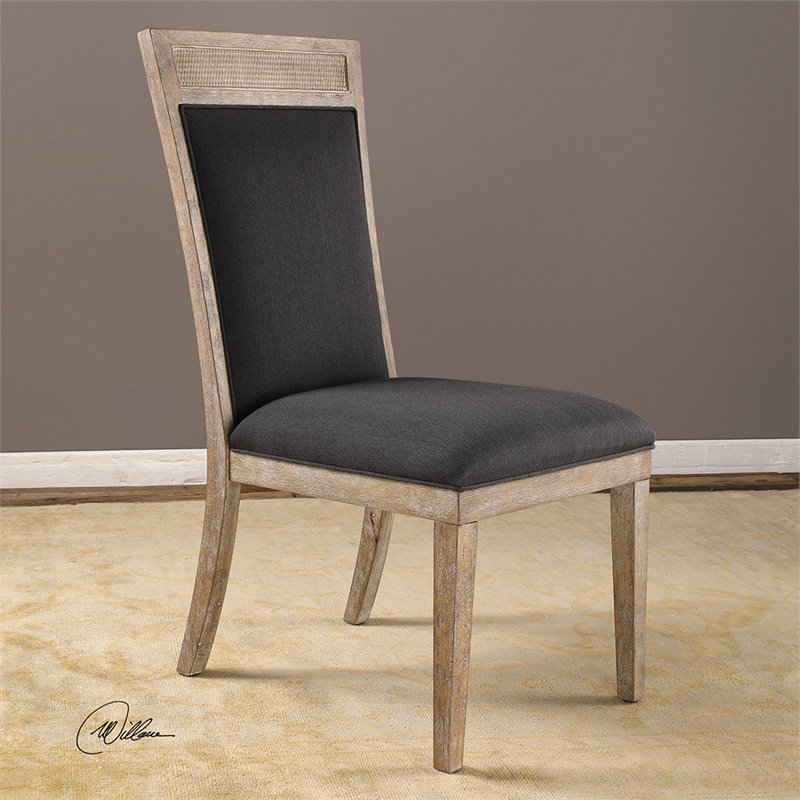 Uttermost Encore Wood Rattan and Fabric Accent Chair in Dark Gray