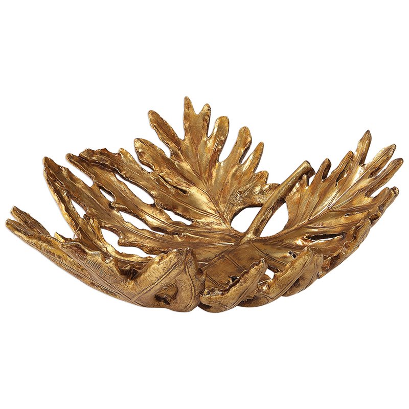 Uttermost Oak Leaf Bowl in Metallic Gold Cymax Business