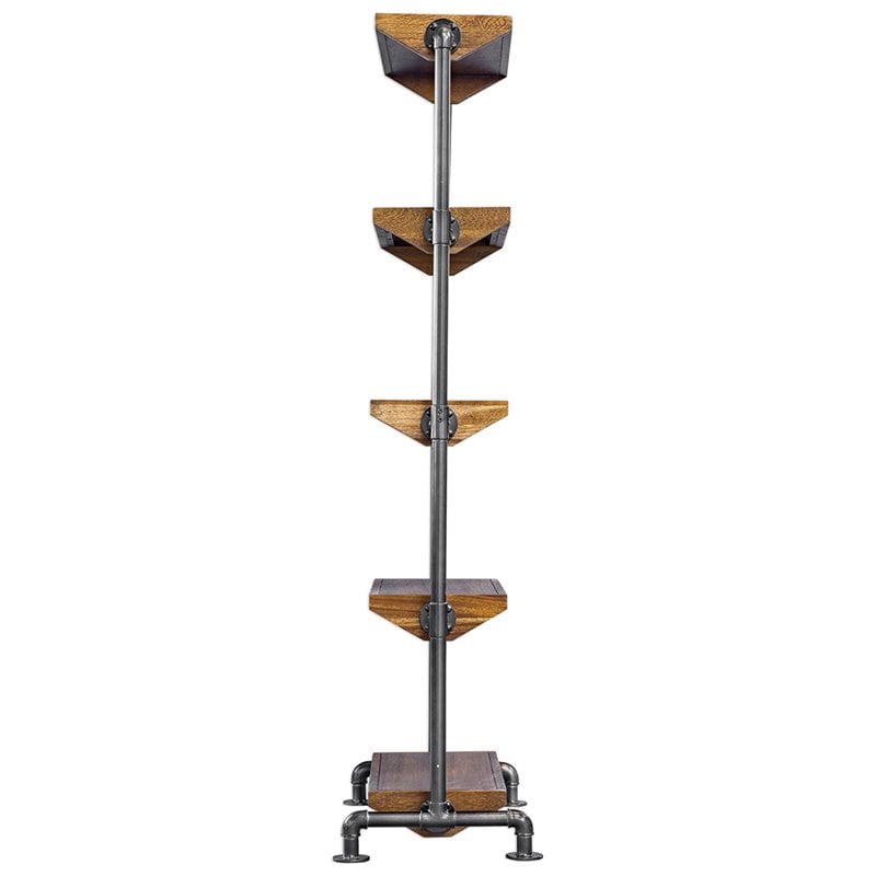 Uttermost Rhordyn 4-Shelf Wood and Metal Bookcase in Walnut and Gunmetal