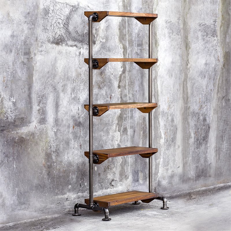 Uttermost Rhordyn 4-Shelf Wood and Metal Bookcase in Walnut and Gunmetal