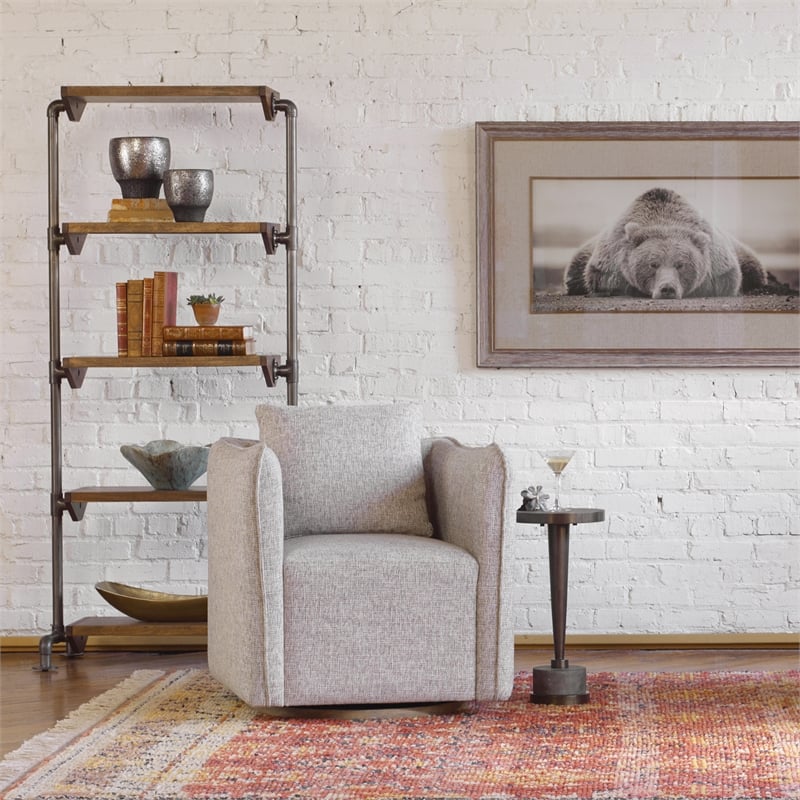 Uttermost Rhordyn 4-Shelf Wood and Metal Bookcase in Walnut and Gunmetal