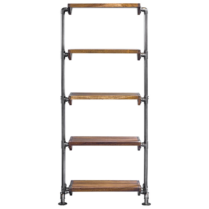 Uttermost Rhordyn 4-Shelf Wood and Metal Bookcase in Walnut and Gunmetal