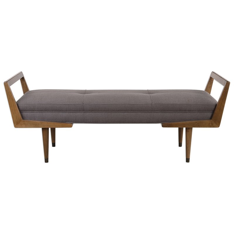 Uttermost Waylon Wood Metal and Fabric Tufted Bench in Taupe and Oak