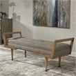 Uttermost Waylon Wood Metal and Fabric Tufted Bench in Taupe and Oak